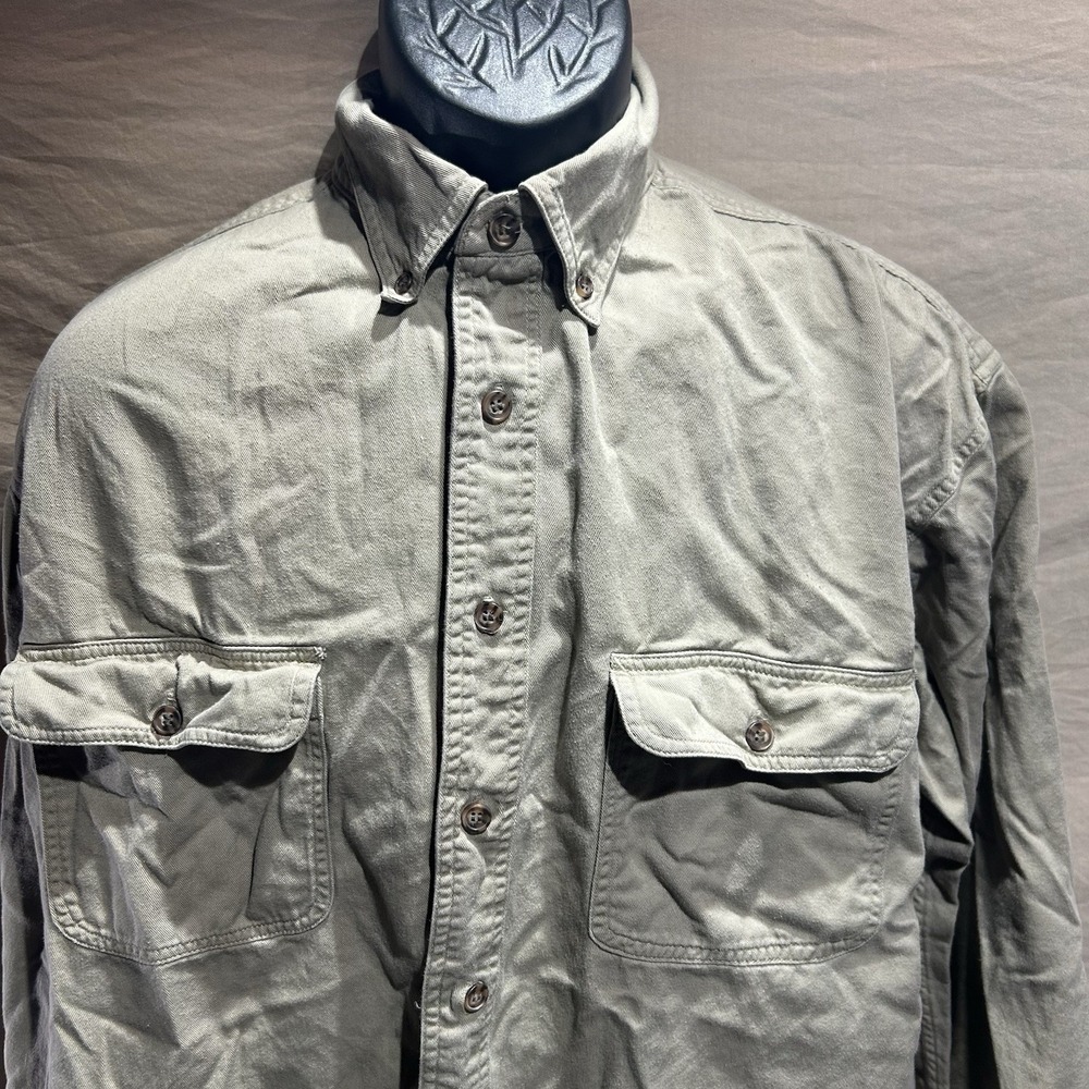 Vintage American Eagle Mens Large L Button Down Shirt Heavyweight Cotton Khaki